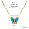Collana a farfalla in acciaio inossidabile placcato oro 18K con zircone blu lucido - Zircone Blu (ZN1735G-02)