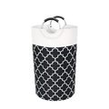 Cesta plegable para ropa con patrón de trébol blanco y negro y asas de metal - Estilo Cuatrifolio Negro (35x65cm)