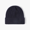 Classic dark navy cable knit beanie with ribbed cuff in thick warm cashmere-like wool - Navy Blue (25B506)