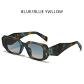 Retro square sunglasses featuring blue-yellow tortoiseshell frame and blue gradient lenses - Blue Frame Blue Yellow Gradient Lens