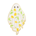 Cute white ghost enamel pin featuring yellow tulips and gold metal outlines - Tulip Flower Ghost Style (XZ6775)