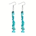 Handmade bohemian dangle earrings with natural irregular turquoise stones and silver hooks - Turquoise