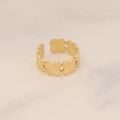 Detailed close-up of golden clover flower open ring with textured metal finish - Clover Pattern Style (15#)