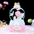 Pink and blue gradient music box with dream angel and rabbit figures for room decor - Large 100mm Snow + Light / Pink Hair