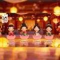 Set of 4 Tang Dynasty style doll figurines with pink lotus base and color packaging box - Lotus Base Maiden Figurines Assorted Set