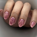 Elegant almond press-on nails with lavender heart wire patterns on nude pink base - Bz1759 Is Colorful / Jelly Glue + Nail File