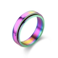 Detail of a rainbow-colored spinning titanium steel ring with vibrant gradient surface - US 5 / Rainbow Blank Spinner Ring