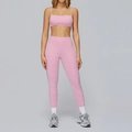 Pink brushed seamless yoga set featuring a cropped tank top and high-waisted leggings - S / Top And Bottom / Sakura Pink