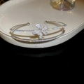 Bracciale rigido multistrato color argento con fiore e cristalli pavé luccicanti - Argento-Fiore a Cinque Petali Doppio Anello (32#HB3099)