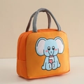 Insulated orange lunch bag featuring a cute blue cartoon elephant print and grey handles - Orange Little Elephant (Insulated) / Single Piece
