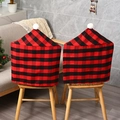 Christmas red and black buffalo plaid chair covers with white pom-poms for festive home decor - Red and Black Plaid