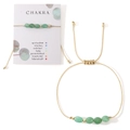 Verstellbares grünes Naturstein Armband mit goldenen Perlen und Chakra Präsentationskarte - Aventurin-Jade