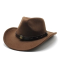 Brown western cowboy fedora hat with wide brim and decorative leather band with metal stud - M (56-58cm) / Dark Coffee