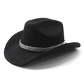 Macro detail of wide brim cowboy hat featuring a sparkling glitter crown band decoration - M (56-58cm) / Black (Suede Diamond Style)