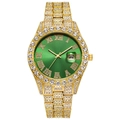 Detail of gold hip hop watch with green Roman dial and crystal-encrusted bezel - Gold Green