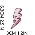 Detail showing dimensions of the pink lightning bolt embroidered patch on white background - Pink Lightning