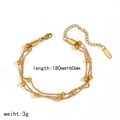 18k gold plated multi-layer beaded stainless steel bracelet with adjustable chain - Bright Gold Multi-layer Bead Chain Bracelet (TB5159)