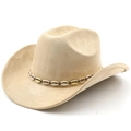Cappello da cowboy in camoscio kaki con nastro di conchiglie e tesa curva, vista piana - M (56-58cm) / Cammello Chiaro