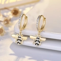 Elegant gold bee pendant earrings with black and clear cubic zirconia inlays - Bee (NN379)