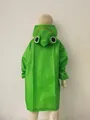 Green frog-shaped raincoat for kids with a cute cartoon hood and a 3D eye design - Dark Green Frog