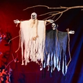 Hanging Halloween skeleton ghosts in black and white gauze robes on tree branches - LF-24 Hemp Rope Small Ghost Black and White Set (2 Pieces)