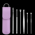 6-piece stainless steel ear cleaning kit with a portable purple leather storage case - Purple Leather Case Style (C1435) / Purple