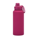 Matte rose red stainless steel sports water bottle with a convenient carrying handle - Purplish Red-Sports Style
