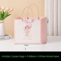 Pink L-sized gift bag with tulip pattern and Blessing text, including ribbons and ropes - Flower Intent-Blessing (ZD5002) / Size L (3 Pieces/Pack)