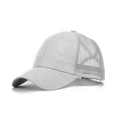 Light gray camo ponytail trucker hat with breathable mesh and curved brim design - One Size / Light Gray