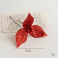 Flor de poinsettia roja con purpurina de 12cm con bayas rojas y tallo de 9cm para coronas - Rojo