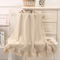 Close-up of beige double-layer cotton baby blanket with ruffled edge - 100*120CM / Off White