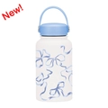 650ml white stainless steel sports flask with blue ribbon print and wide handle - Ivory Blue Ribbon Graffiti