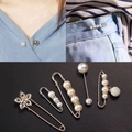Elegant pearl and rhinestone brooch pin set for waist adjustment in gold and silver finish - No. 47 5-Piece Set