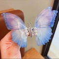 Blue-purple gradient butterfly hair clip with delicate tulle wings and white pearls - Gauze Butterfly Style (F0009) / Blue Purple