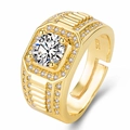 Luxury gold-plated moissanite open ring for men featuring multiple rows of zircon stones - Fully Diamond Men's Ring [gold Plated] Ljz-47 / Adjustable Open