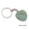 Heart-shaped green aventurine keychain with polished natural stone and silver metal ring - Green Aventurine