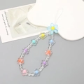 Colorful floral beaded phone strap with multi-color flower charms and transparent beads - K1939 Blue Flower Transparent Beads Phone Chain