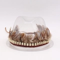 Bohemian retro hat band with natural brown feathers and golden skull beads detail - One Size / Skull Feather