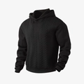 Heren gebreide hoodie in effen zwart met klassiek kabelpatroon en lange mouwen - S / Zwart