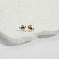 Vintage gold girl portrait stud earrings with black and white enamel finish - Little Girl