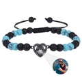 Detail showing heart projection stone on beaded bracelet with custom photo function - Turquoise + Matte Stone (WB1039-5)