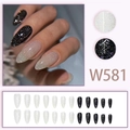 Lange amandel stiletto kunstnagels met zwarte en zilveren glitters, set van 24 stuks - 24 Stuks Met Lijm / Glitter Zwart en Wit Stijl (W581)
