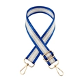 Adjustable wide woven shoulder strap with blue silver stripes and gold metal hardware - Sapphire Blue