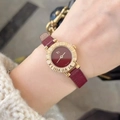 Vintage women watch with golden roman bezel, red dial and deep red leather strap - Gold/Wine Red (Scale Bezel)