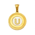 Golden circular pendant with letter U on white background and twisted rope edge - Letter U(S-P005-U)