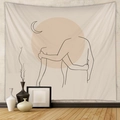 Detail of minimalist boho tapestry with abstract couple hug and crescent moon wall art - Mld12 / 73X95CM (Brushed Fabric)