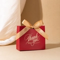 Elegant red wedding candy box with a gold satin bow and gold foil Thank You lettering - Small / Red THANK YOU (Champagne Ribbon)
