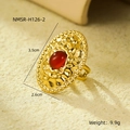 Macro detail of oval gold ring with carnelian stone, showing textured surface and dimensions - Red Gemstone Style (NMSR-H126-2)
