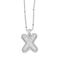 Silver finish initial letter X necklace pendant with shimmering cubic zirconia inlay - Letter X / Silver