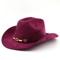 Close-up of burgundy suede western cowboy hat with ethnic beaded band and upturned brim - M (56-58cm) / Burgundy